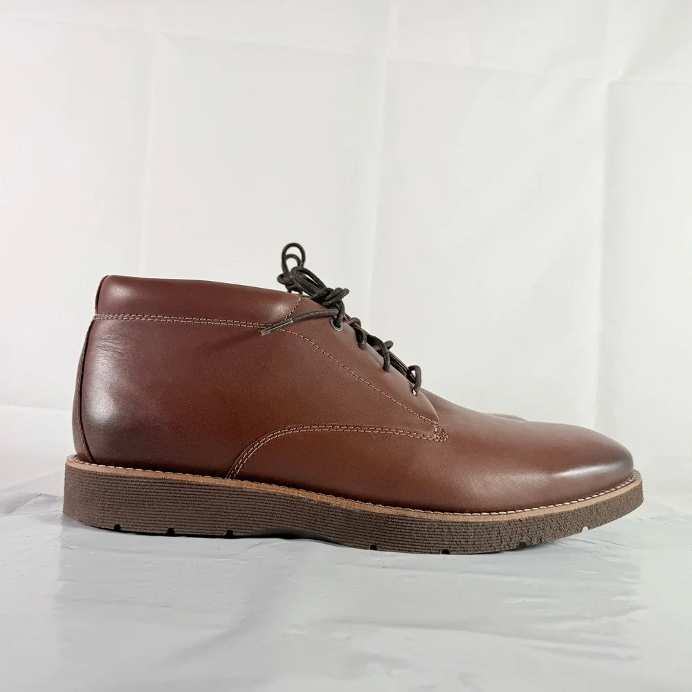 Clarks Men Folcroft Mid Dark Tan Leather Chukka Boots Size 13 M New